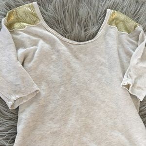 Cream Top with Gold Sequined Shoulders